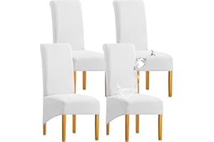 SHENGYIJING 1/2/4/6 Uds. Cubierta de Silla XL Resistente al Agua elástica de látex de Diamante para Comedor, Cubierta de Silla de Comedor Grande de Respaldo Alto de SpandexBlanco, Juego de 4