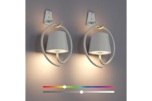FAITHORSE Battery Operated Wall Lights, 2 Pack Rechargeable Wall Light Indoor with 3 Color Temperatures, Dimmable Wireless LED Wall Lamps IP54 Waterproof Wall Sconce Lights for Bedroom, Living Room(Grey)