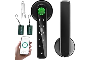LA MACAZA 5 in 1 Smart Fingerprint Door Lock, Advanced Automatic Digital Handle with APP/Fingerprint/IC Card/Code/Keys, High-Security Electronic Locks for Modern Home/Office, Black