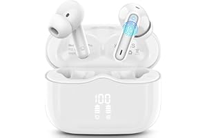 XINWLD Bezprzewodowe słuchawki douszne, słuchawki bezprzewodowe bluetooth 5.4 z mikrofonami z redukcją szumów ENC, 40 H z głębszym basem, wodoodporne słuchawki IP7 z wyświetlaczem LED, Biały