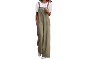 YESNO Women's Casual Corduroy Overalls Adjustable Straps Baggy Pants Wide Leg Jumpsuits with Pockets PC2UK