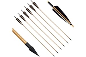 biubiusot 32 Inch Wooden Arrows Archery Traditional 12Pcs Turkey Feather Fletched Handmade Hunting Practice Targeting for Longbow Recurve Bow Traditional Horsebow