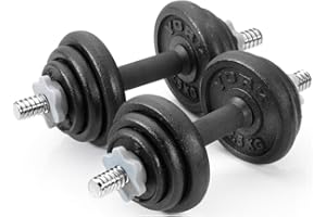 York Fitness 20 kg Cast Iron Spinlock Dumbbell - Adjustable Hand Weights Set (Pack of 2) - Black