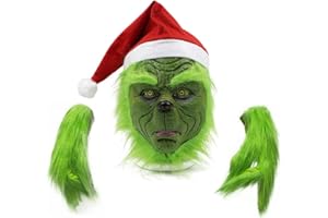 LIUWAZJ Grinch Mask, Grinch Christmas Decorations, Christmas Mask With Red Hat Anime Cosplay, Grinch Costume for Halloween Xmas Funny Carnival Party Full Face Latex Costume Props