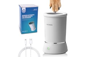 DOGNESS Limpiador Patas para Perro, Automático Limpiador con silicona suave, 2000mAh, Carga Rápida USB, Limpiador Patas de Mascotas Completo de 360° (Blanco)