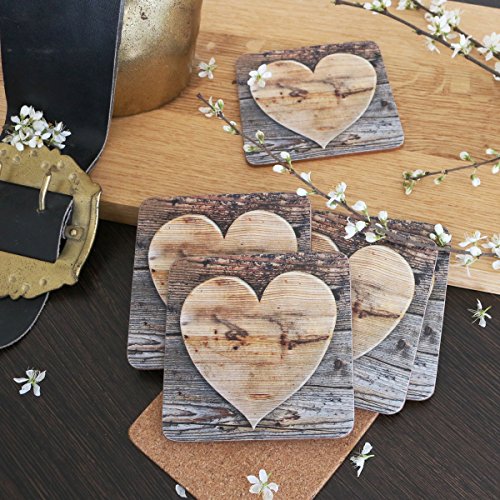 Mars & More 6-teiliges Glas-Untersetzer-Set, Herz Holz | MM-SCOZHH | 8716522043563 - 3