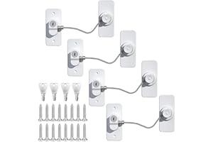 HIYAA 4 Pack UPVC Window Safety Locks, Child/Pet Proof with Key, White, Rectangle, Edge Bumper, Window Lock