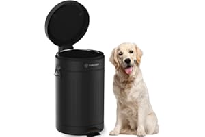 PAWZIDEA Dog Poop Trash Can Outside Odor Control, 3.1 Gallon Outdoor Trash Can with Lid, Waterproof Pet Waste Disposal Container, Small Poop Bin Step Garbage Can, 7.8in Activated Carbon Filter, Black