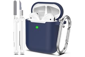 R-fun Kompatybilny z AirPods 2. generacji 2019, etui 1. generacji 2016 z zestawem do czyszczenia i brelokiem do kluczy, miękka silikonowa ochrona etui Apple AirPods,Błękit północy