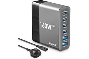 UOUCOO 160W USB C Charger Multi Port,GAN Charger USB Charger 100W+45W 6 Port Fast Charger USB C Power Adapter USB C Charging Station,USB C Wall Charger MacBook Pro/Air,Dell,i-P/hone15 Pro Max/14/13/12