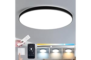 CANMEIJIA LED Ceiling Light, 24W Bathroom Ceiling Light with Remote Control, 12inch Dimmable 3000K/4500K/6500K Flush Mount Ceiling Light for Living Room Bedroom Hallway, Black