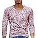 Produktbild Sweatshirt Herren Longra Herren Solid V Neck Langarm T-Shirt Top Slim Bluse Langarmshirt Rundhals Classics Herren T-Shirt (2XL, Red)