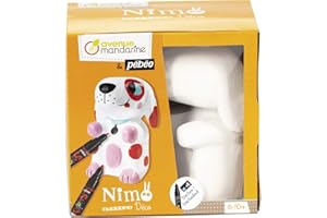 Avenue Mandarine - Boite Nimo Deco Nelson le Chien - Animal en Papier Mâché à Colorier - Avec 4 Feutres Pébéo Skrib + 3 Tableaux en Carton pré-dessinés Kit Créatif à Partir de 6 Ans - PP030C
