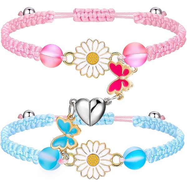 BESPMOSP Bracciali Amicizia Per Migliori Amiche Con Ciondoli Farfalla E Cuore - Acciaio Inox