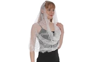 Sanfly Femmes église Chapelle Voile Dentelle Broderie Voile Formel Couvre-Chef écharpe Espagnol brodé châle pour la Communion de Masse Latine