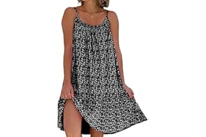 Yeenily Vestido Mujer Sin Mangas Tirantes Vestido de Playa Flores Casual Suelto Vestidos Elegante Verano Vestido