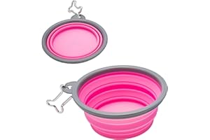 NICE PAWS Comedero Perro Plegable, Bebedero Perro portatil, comedero Gato o Perro pequeño, Cuenco Plegable para excursiones o Viajes, Incluye mosquetón, Silicona Grado alimentario (2x350 ml, Rosa)