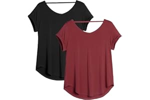 icyzone Camiseta de Yoga Deportiva de Suelta Transpirable de Manga Corta de Espalda Abierta para Mujer