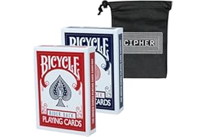 BICYCLE AND CASCADE JUGGLING Bicycle Standard Rider Back Playing Cards - 2 Deck Set Red and Blue Plus Cipher Card Bag