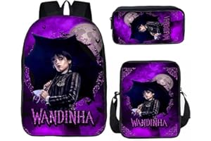 HAOYUNLAI Mercredi Sac à Dos, 3 pièces Trousse Cartable Mercredi Addams Sac à dos avec sac à lunch et trousse à crayons, Mercredi Addams Sac À Dos D'école pour Adolescents Filles (style 13, 16 pouces)