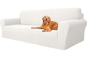 ‎YSTELLAA YSTELLAA Stretch Sofa überzug 4 Sitzer, Super Elastisch Sofabezug Mit Armlehnen Waschbarer, kratzfester rutschfest Sofa Cover für Hunde Katzen und Haustiere(Weiß, Sofa Breite 233cm-293cm)