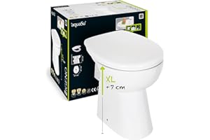 'aquaSu® Stand WC igenO spülrandlos mit +7 cm Erhöhung | Komplett-Set mit Toilettendeckel mit Absenkautomatik | Tiefspüler mit waagerechtem Abgang | Erhöhte Toilette | Komfort WC weiß | 57227 9