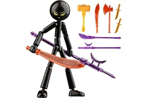 Posable Stickman Action Models Set (4.7") | Collectible Multi-Jointed Model with 7 Accessories | Stop Motion Ready | Desk Decor Gift for Collectors | Self-Assembly Kit (Black)