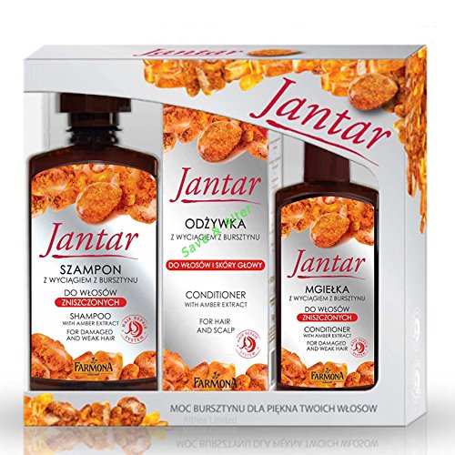 Gift Set Box FARMONA Jantar with Amber Extract for Damaged and Weak Hair: Conditioner, Shampoo, Regenerating Mist