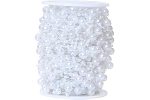 JVHLOV 30Metre Fishing Line Artificial Pearl Beads String Chain Garland, Garland Bead Ribbon, for Wedding DIY Craft Party Table Decoration (White/Beige) (White)