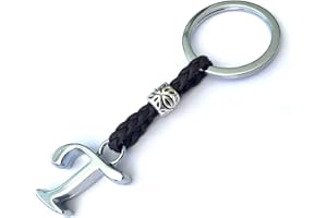 ASTER ALHELÍ Llavero de Cuero con Iniciales Personalizado - Letras y abalorios de zamak Chapado en Plata - Llavero para Hombre o Mujer - Ideal para Regalo (T)