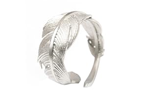 KONFEN Silver Feather Ring, Adjustable Rings for Women Men, Angel Wing Toe Rings Chunky Thumb Ring Vintage, Wedding Rings Open Ring Single Ring Gift for Men Women Unisex Jewellery Gifts