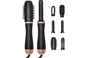 HRKVSK 6 in 1 Hairstyler, Airstyler mit Rotierende Warmluftbürste, Rundbürstenföhn, Ionen Haartrockner, Lockenbürste Warmluft, Airflow Lockenstab Automatisch für Trocknen, Glätten, Volumen, Locken