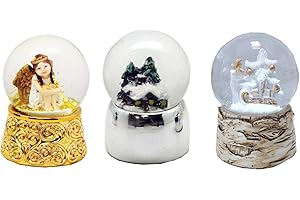 SCHNEEKUGELHAUS Schneekugel 3er Set Engel REH auf Gold- und Holzsockel, Durchmesser 45mm Luftblase * 2-98x-107b-181