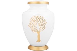 Urns for Human Ashes Adult Female and Male 200+ Cubic Inches, Decorative Burial Urn, Funeral Cremation Urns for Women and Men, Handcrafted Urn for Ashes Adult, 11" Gold White - ALPHA Living HOME