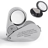 40X Jewelry Magnifier, Stainless Steel Folding Jewelry Magnifier, with LED and UV Light, for Diamonds Jewellers Coins Stamps,