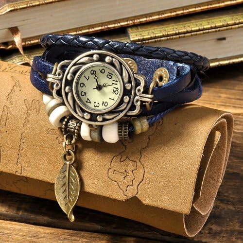 Women's Bracelet Tree leaf Decoration Quartz Wrist Watch (blue)