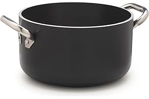Pentole Agnelli ALSA2104SSPI28 Alblack Casseruola Alta in Alluminio, Spessore 5 mm, Fondo Induzione da 10 mm, con 2 Manici in Acciaio Inossidabile, 28 cm, Nero