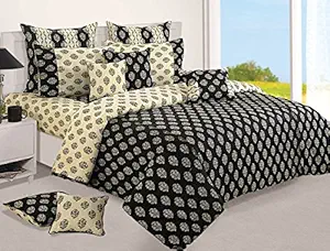 Swayam Shades of Paradise Printed Cotton Double Duvet Cover - Cream and Black (TSR02-3202)