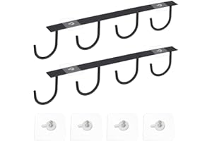 KINDPMA 2 Piezas 4 Ganchos para Colgar Tazas en Armario de Cocina, con 4 Tornillos Adhesivos sin Taladrar para Taza de Café Organización