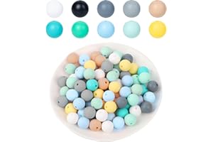 MisFun 100 Pièces Perles Silicone, Perles Artisanales Colorées Kit, 12mm Kit de Fabrication de Rondes Perles avec Des Trous pour Collier Bracelet Bijoux Bagues Fabrication Artisanat Bricolage