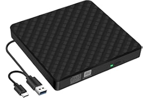 WORHUDY External CD DVD Drive Reader - Embedded Cable TypeC USB 3.0, DVD/CD ROM Burner Rewriter, Slim Optical DVD Drive for Laptop, Desktop, Mac, Macbook, OS/Windows 11/10/8.1/7 /Linux Black
