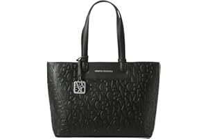 Armani Exchange Liz Patent Embossed Logo Texture, Borsa per la Spesa Donna, Nero, Taglia Unica