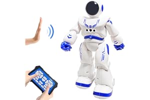 HUSAN Infantil Robot de Control Remoto niños, Robot de Baile Inteligente con Juguetes Control infrarrojo,programable,Ojos LED, Canto Caminando Regalo,Kit de Robot (Azul-)