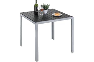 ‎LIFERUN LIFERUN Gartentisch Aluminium, 75x75cm WPC Balkontisch Wetterfest, Quadratisch Terrassentisch, Esstisch Outdoor, Hitze- und Wetterbeständig, rutschfest- Silber grau