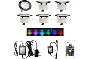 CISLAN RGB Led Decking Lights with Remote Control Waterproof IP67 Ø45MM 12V Led Plinth Light Kits for Kitchen Terrace Patio Path Wall Garden Decoration, 6Packs