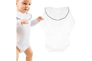 BOD HOME, Body para Bebé Manga Larga, Mameluco de 100% Algodón, Unisex de 0 a 24 Meses, BodySuit con Cuello de Volante Bordado, Mono para Bebé Cómodo, Suave y Elegante con Broches de Presión.