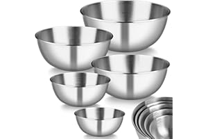 Gucass Lot de 5 Cul de Poule Inox, saladier inox empilables (0,7 L / 1,2 L / 1,8 L / 2,5 L / 3,5 L), bol inox cuisine et lavables au lave-vaisselle, parfaits pour pâtisser et préparer les aliments