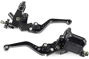RUIRUIY Leve frizione Freno Moto universali 7/8in, Set maniglia leva frizione pompa superiore freno regolabile idraulicamente (nero)