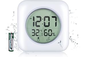 LXSZRPH Bathroom Clock Waterproof Shower Clock Digital Large Clock Wall Mounted, Suction Cups, Table Standing, Time,Temperature and Indoor Humidity Display White