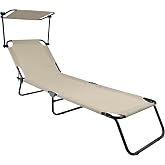 VCM Garden Lounger Sun Lounger Folding Balcony Lounger Roof Cream